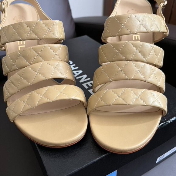 CHANEL Beige Calfskin Sandals (NWT) - Picture 9 of 13